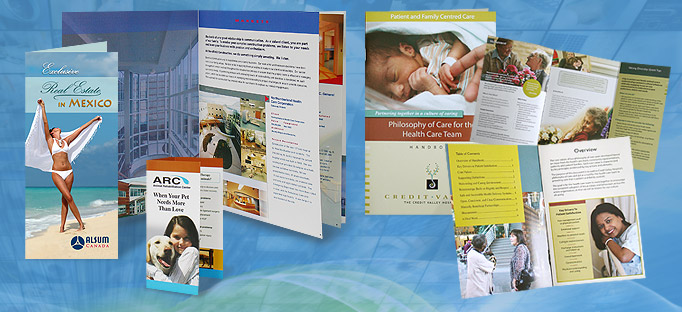 Impress your clients.   We develop highly attractive tri-fold or multi-page brochures suitable for a variety of commercial industries.