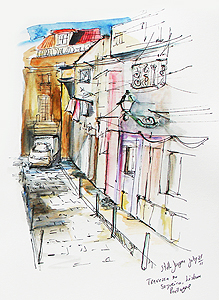 Stella Jurgen - Urban Sketch - Travessa do Sequeiro, Lisbon, Portugal