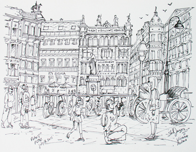 Stella Jurgen - Urban Sketch - Peters Platz, Vienna, Austria