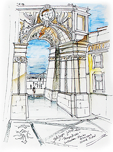 Stella Jurgen - Urban Sketch - Rua Augusta, Lisbon, Portugal