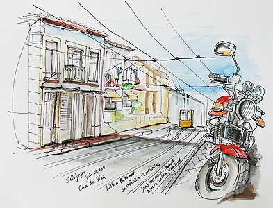 Stella Jurgen - Urban Sketch - Rua Da Bica, Lisbon, Portugal