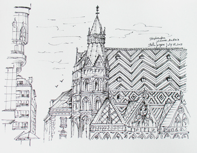 Stella Jurgen - Urban Sketch - Stephandon Cathedral, Vienna, Austria