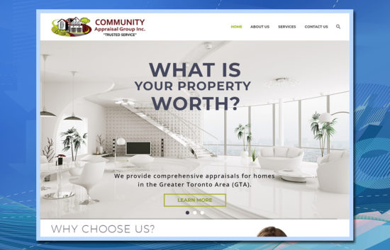 Community Appraisal Group, Home Page, real estate appraiser, WordPress website, website development, website design