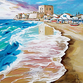 Pozzalo Beach, Italy - Commissioned acrylic on canvas - Stella Jurgen
