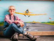 Stella Jurgen hand-painted a Harvard taking off from the runway in front of the Skyway Café in the Tillsonburg Regional Airport lounge.