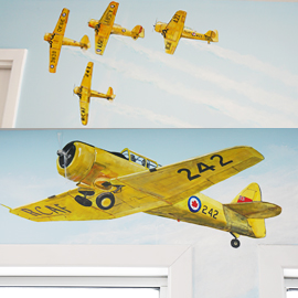 Canadian Harvard Aircraft Association hand-painted planes by Stella Jurgen of 17 Designs on the Tillsonburg Regional Airport mural.