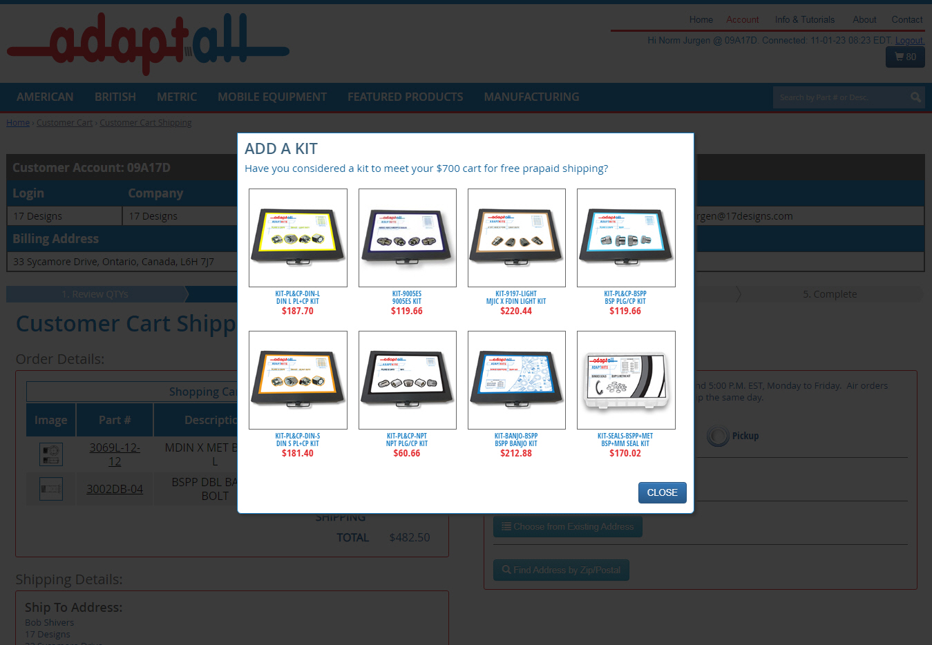 Adaptall Add a Kit Javascript Popup