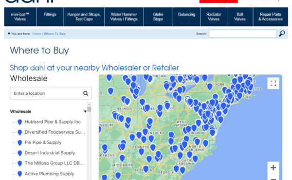 Dahl Valve Wholesale Map